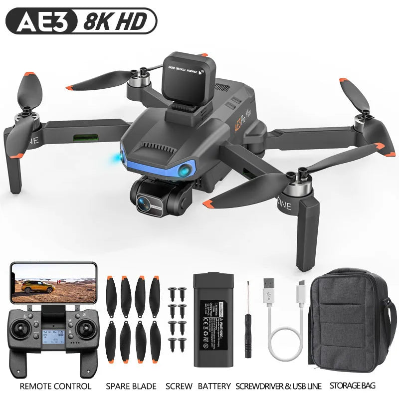 AE3 Pro Max Drone With 8K Camera 5G Wifi 3 Axis EIS GPS Long Distance 5Km Brushless Motor Foldable Quadcopter Drones AE3 pro max