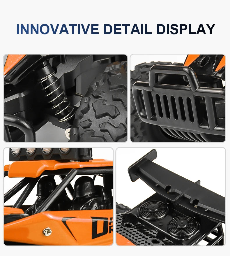 RC Alloy Car 1:16 Scale 2WD Off-Road Climbing Remote Control Car With LED Light 20KM/H High Speed Toys Gifts For Boys Girls Kids