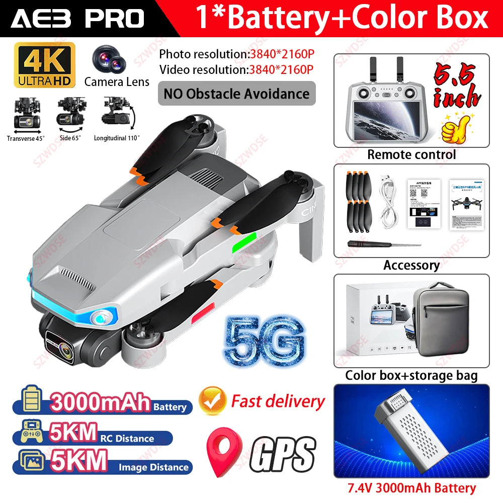 2025 New AE3 PRO Max+ GPS Drone 8K Dual Camera With Screen 5G Wifi FPV 3-Axis Gimbal Obstacle Avoidance Quadcopter RC Dron Toy