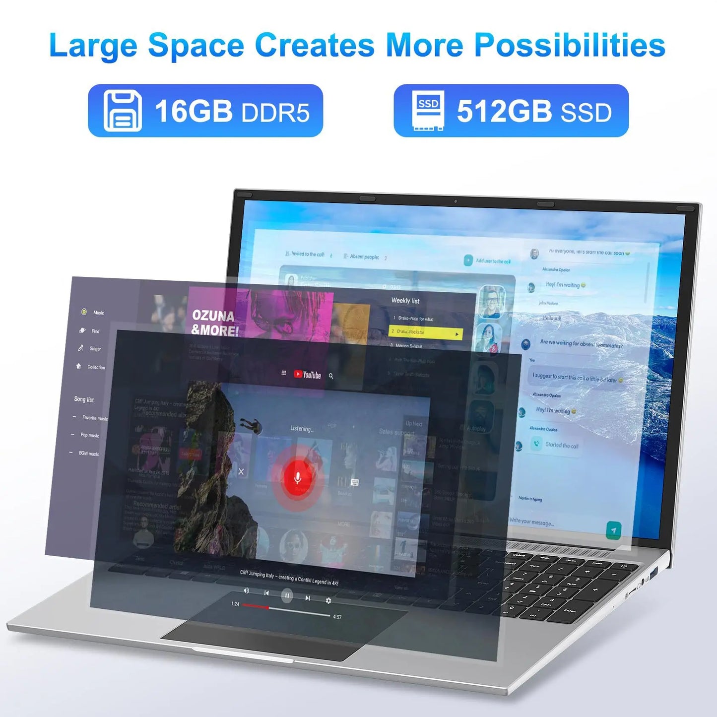 17.3-Inch Display Laptop Intel N5095 8GB 16GB RAM 256GB 512GB SSD windows 1600*900 Notebook Office Study Computer PC