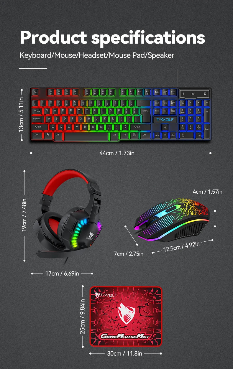 USB Keyboard And Mouse Gaming Headset Combos 4 In 1 English Gaming Wired RGB Keyboard Mouse Set With Mouse Pad and Headphones