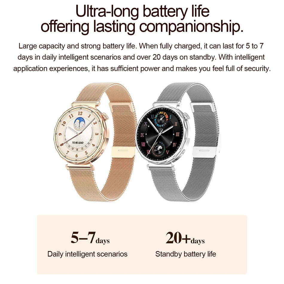 2025 New Fashion Bluetooth Call Smart Watch Women AMOLED HD Screen Health Monitoring 100+ Sports Mode Smartwatches IOS