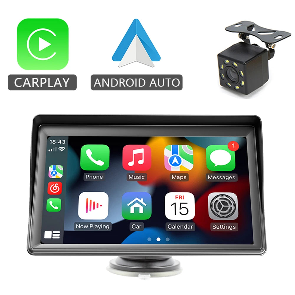 HIPPBQCC CarPlay Android Auto Car Radio Multimedia Video Player 7inch Portable Touch Screen With USB AUX For Rear View Camera
