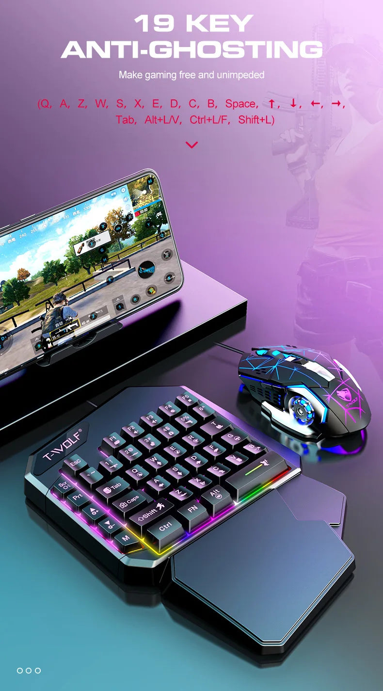2 IN 1 Set USB Wired One Hand Mobile Gaming Keyboard And Mouse Combos