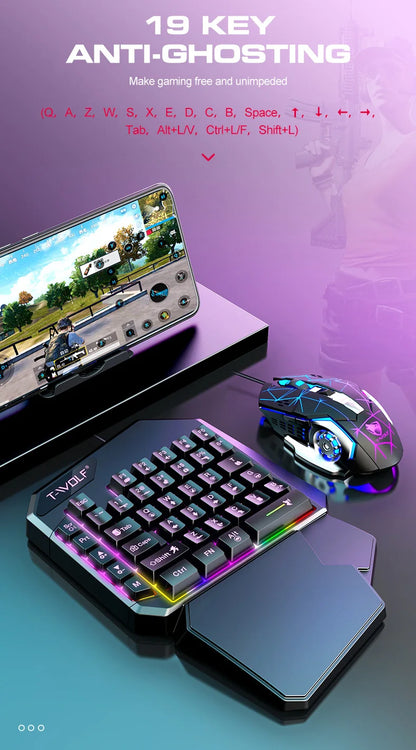 2 IN 1 Set USB Wired One Hand Mobile Gaming Keyboard And Mouse Combos