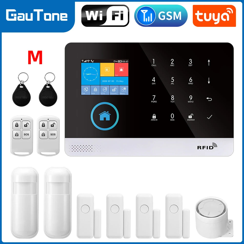 GSM Alarm System Tuya Smart Home WIFI Home Security System DIY Kit with door sensor and PIR motion sensor work with Alexa