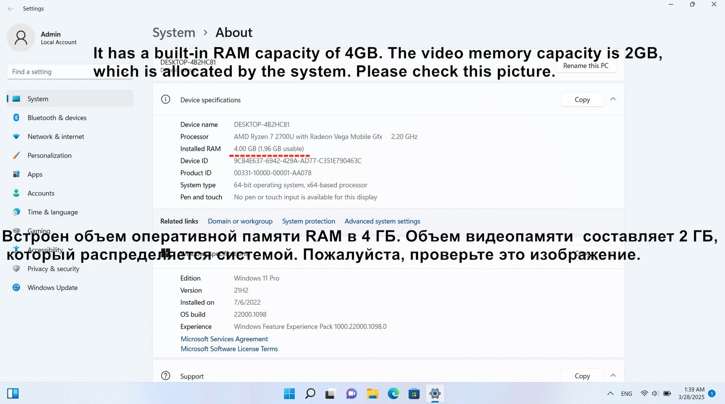 CARBAYTA AMD Ryzen 7 2700U Laptop - 36GB RAM 2TB SSD Metal Body Bluetooth Windows 11 pro Gaming IPS Portable Computer