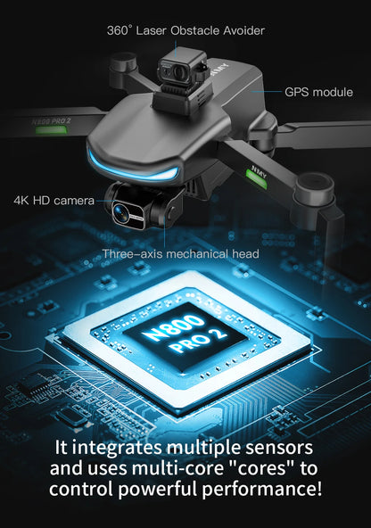 New N800 Pro2 GPS Drone Professional 8K HD Camera With Obstacle Avoidance 3-Axis Gimbal Brushless 5G WIFI FPV RC Dron Quadcopter