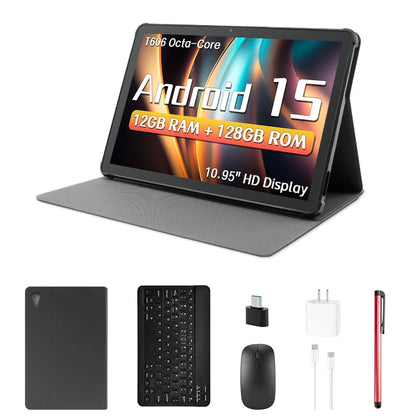 Android 15 Tablet with Keyboard, 12GB RAM (6+6), 128GB Storage, 1TB Expandable, 8000mAh Battery, 10.95 Inch 2-in-1 Tablets PC