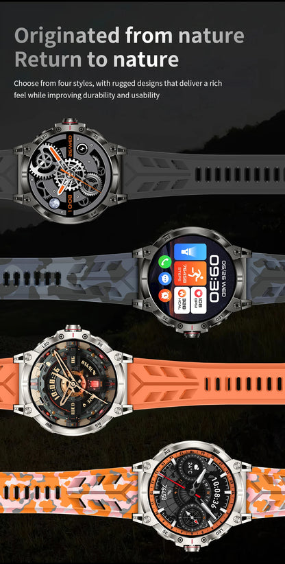 New Military Smart Watch Men 760mAh Large Battery LED Flashlight Compass 1.8"HD Screen Heart rate Waterproof BT Call Smartwatch