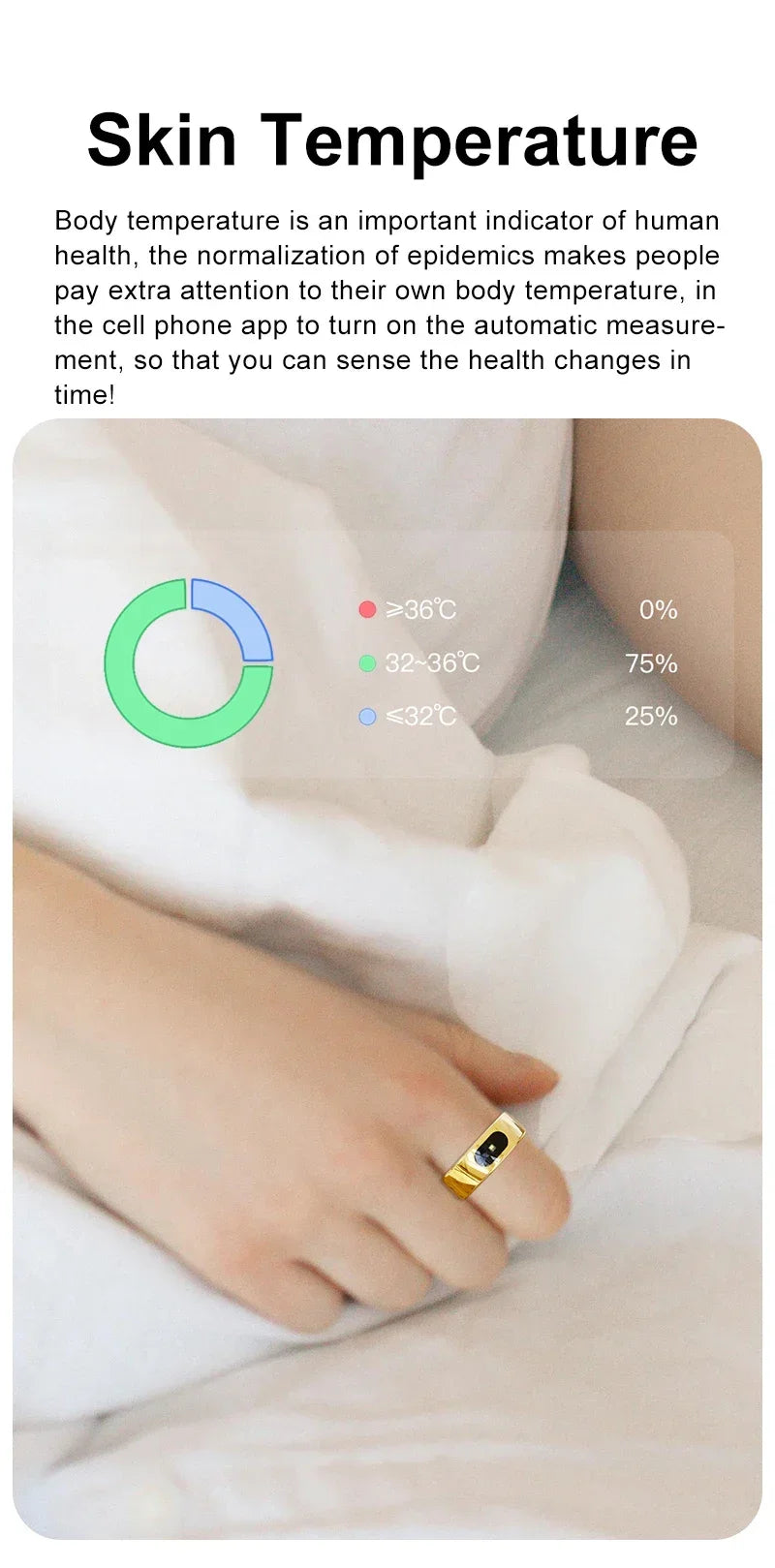 Smart Ring with Case-Skin Temperature Measure,Message Call Reminder,Sport Health Sleep Monitor,IP68 5ATM,Touch Control Rings