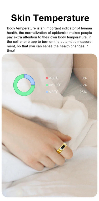 Smart Ring with Case-Skin Temperature Measure,Message Call Reminder,Sport Health Sleep Monitor,IP68 5ATM,Touch Control Rings