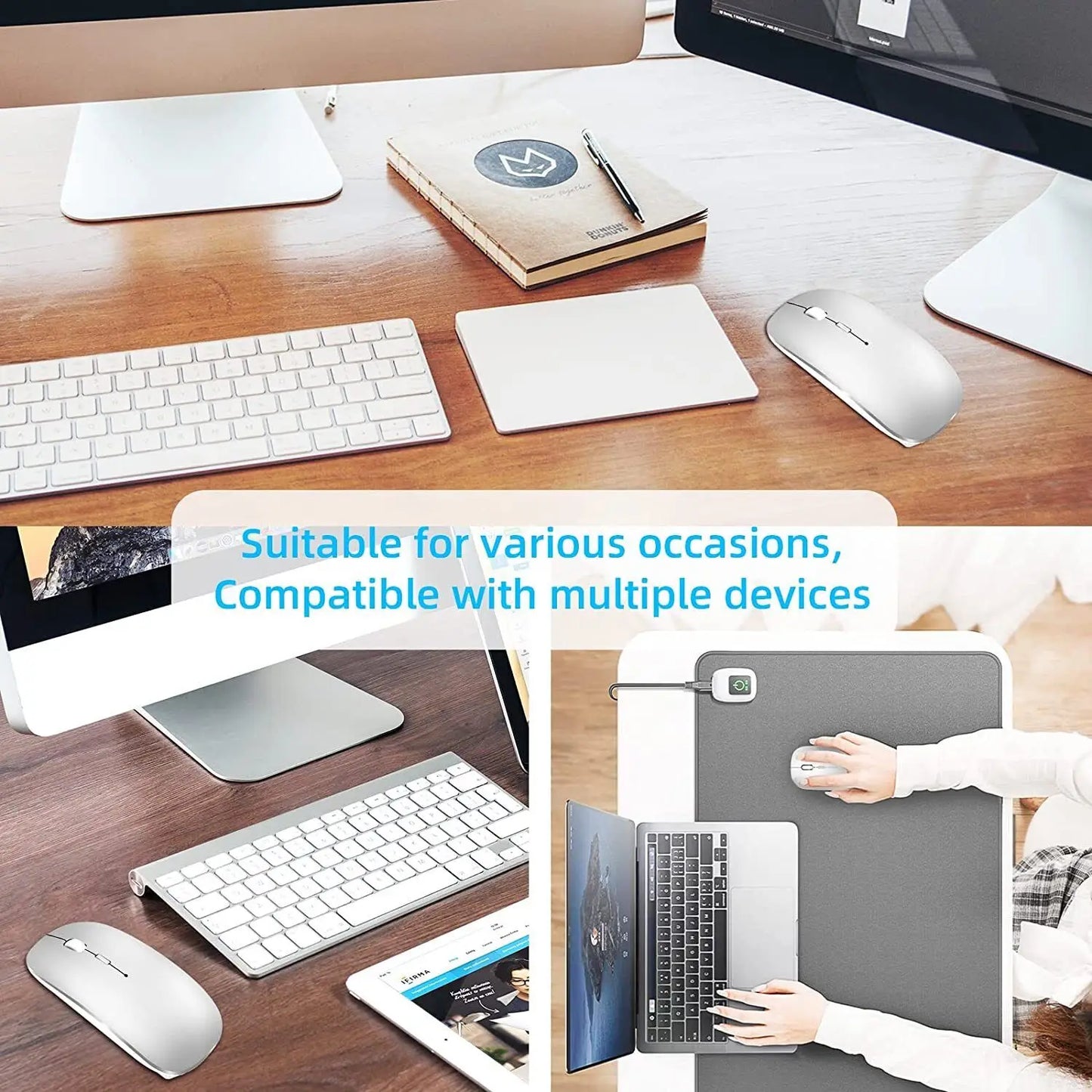 Wireless Mouse Bluetooth-Compatible Gaming Mouse (Dual Mode:BT+2.4Ghz) Ergonomic Rechargeable Mice for PC/Laptop/Macbook  ﻿