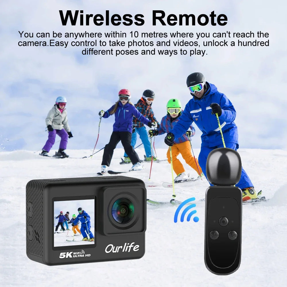 5K Action Camera 2.0'' Touch Screen 170° 30M Waterproof 5X Zoom WiFi Sport Camera With 2 in 1 Remote Control