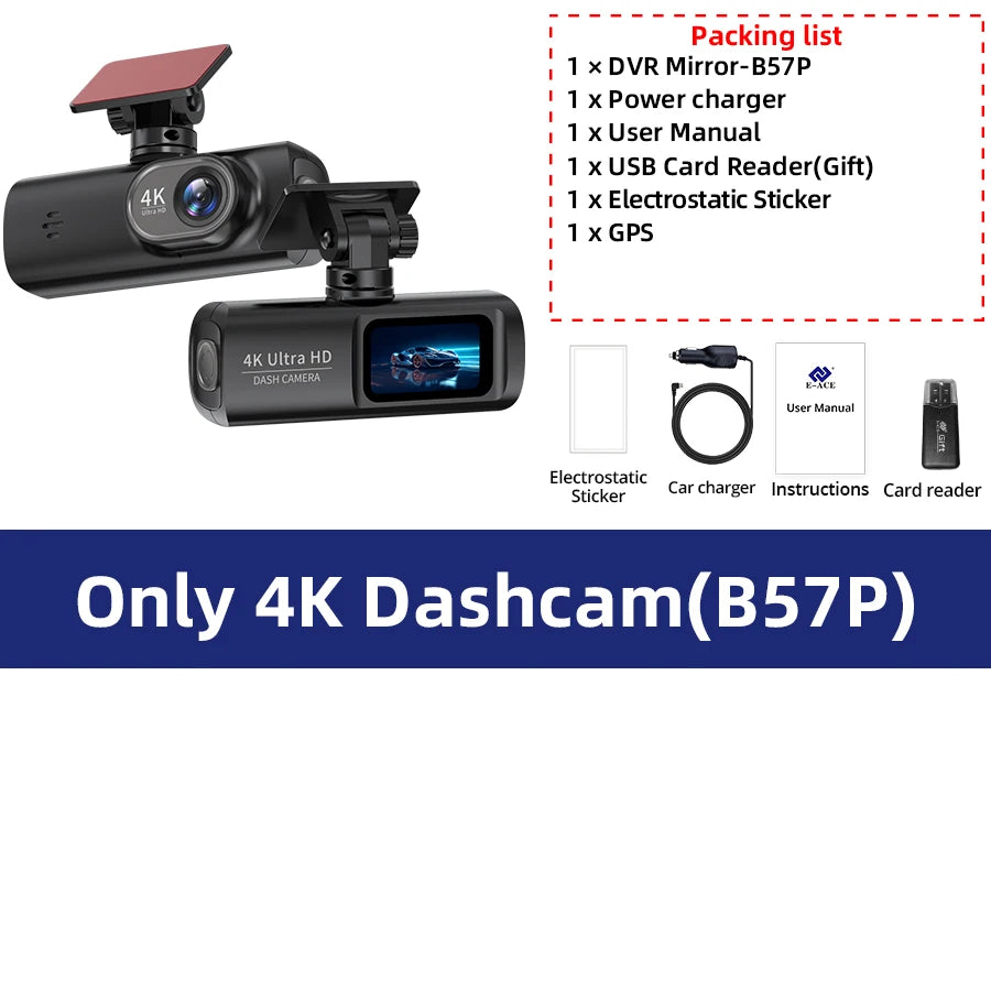 Dash Cam 4K WIFi GPS Front and Rear Night Vision Video Recorder HD 1080P Camera Auto System for car  Bicycles motorcycl summer