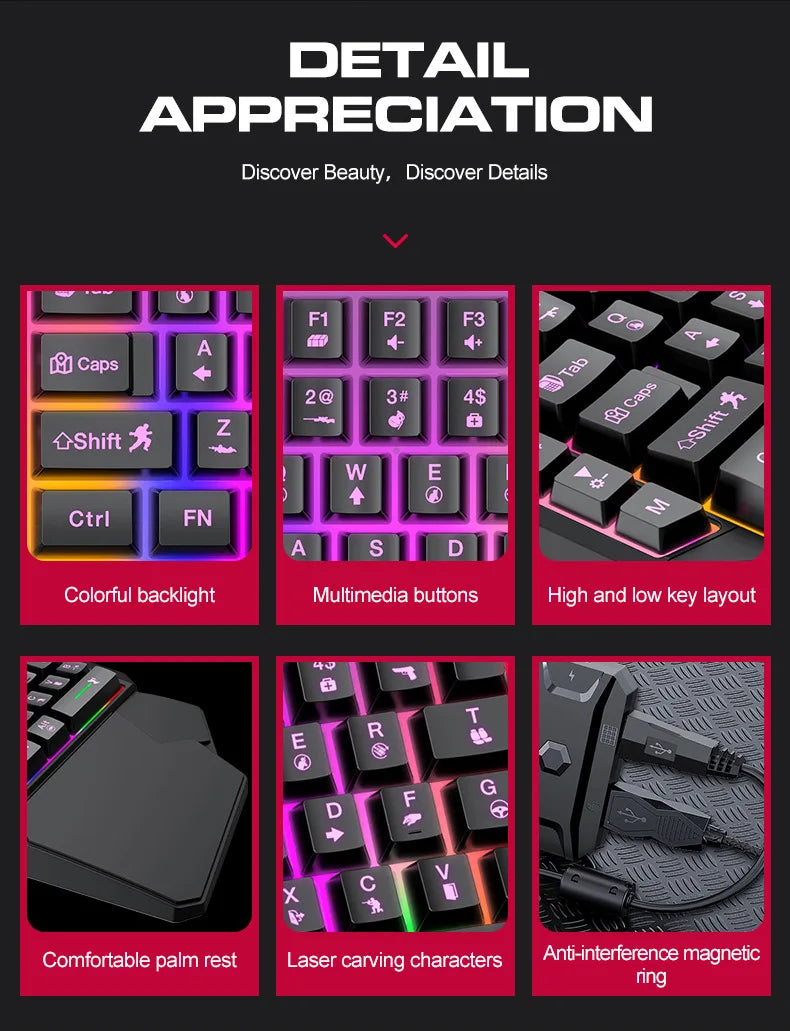2 IN 1 Set USB Wired One Hand Mobile Gaming Keyboard And Mouse Combos