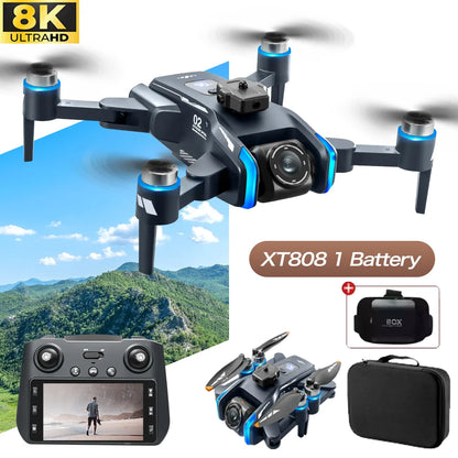 NEW XT808 4.5-Inch Larges Screen Control Drones 8K Professional HD Dual Cameras Brushless Obstacle Avoidances Foldable Quadcopte