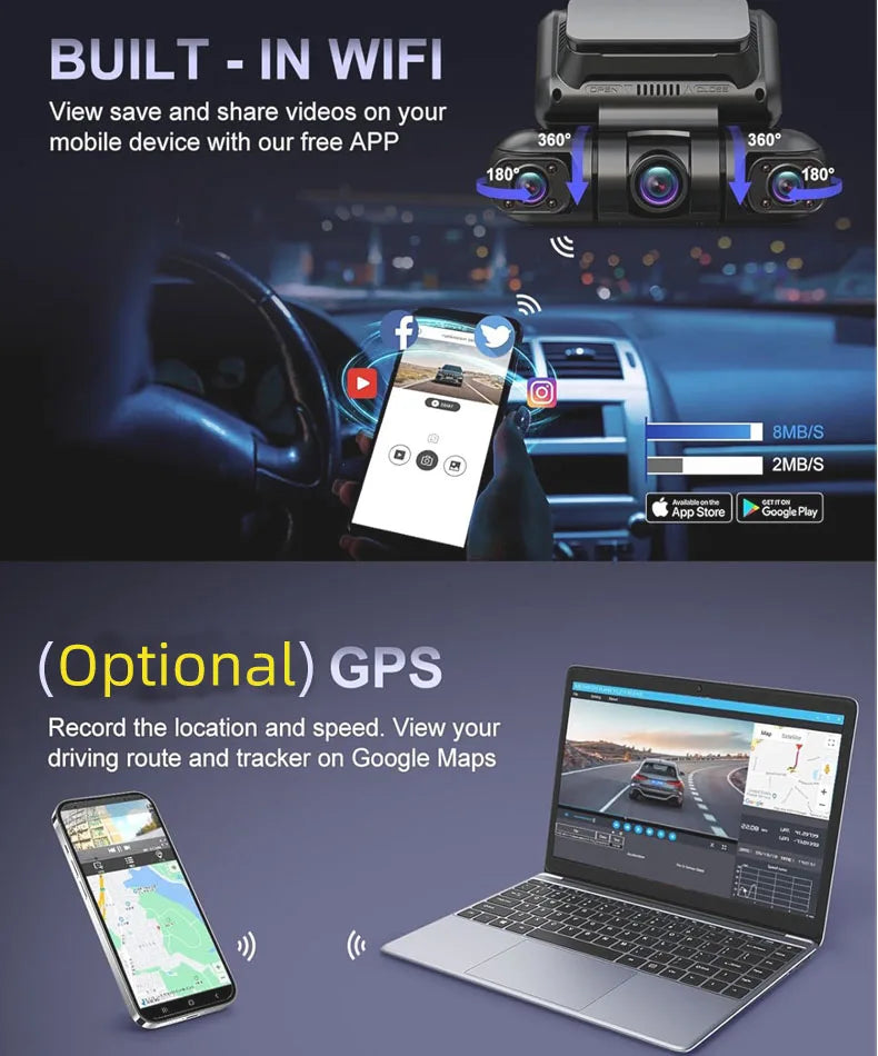 Dash Cam 4*1080P HD for Car DVR 4 Channal 360 Camera 24H Parking Monitor & GPS 5G WIFI Night Vision Auto Video Recorder 512G Max