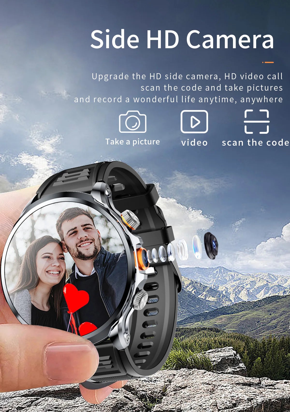 2024 H18 Smart Watch 1.85'' Large Screen HD Display 5G SIM Card WIFI Video Call Side Camera Fitness Tracker Pedometer for Men