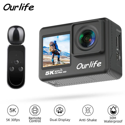 Ourlife 5K 4K60FPS Action Camera IPS Touch LCD EIS 170° DVR 30M Waterproof 5X Zoom Sport Camera With Wireless Mic&Remote Control