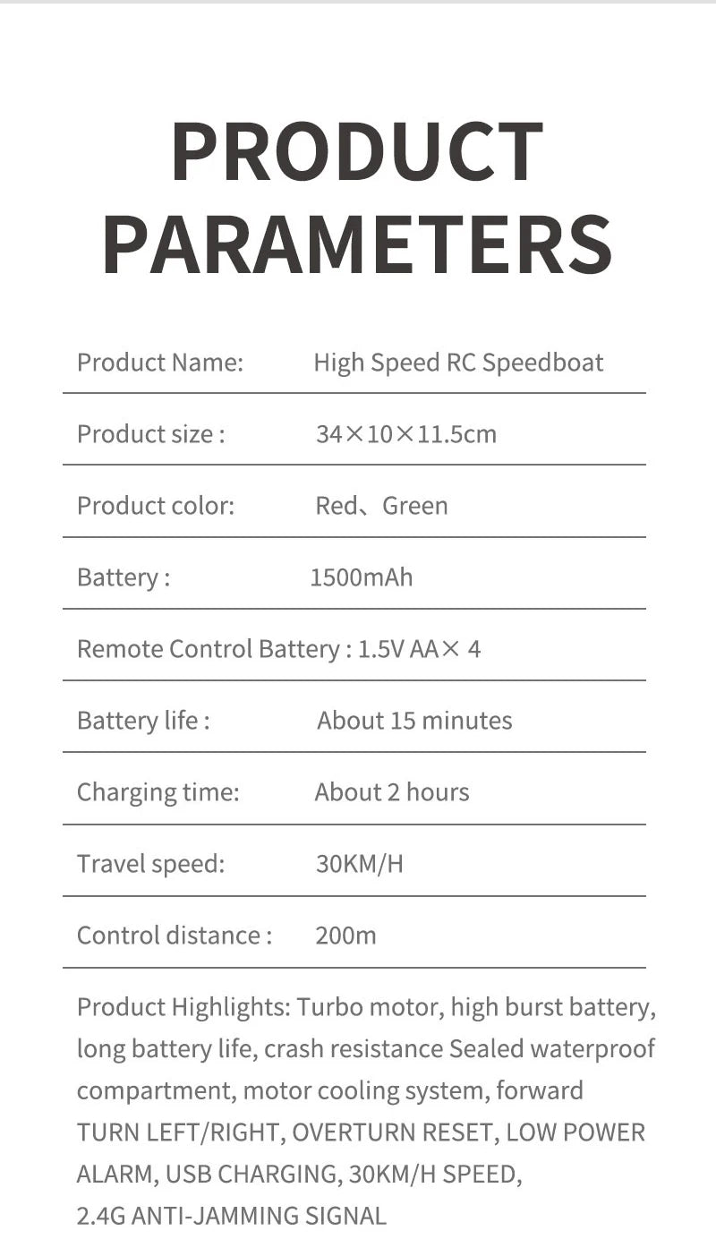 TY725 RC Boat TURBOJET PUMP High-Speed Remote Control Jet Boat Low Battery Alarm Function Adult Children Toys Gift