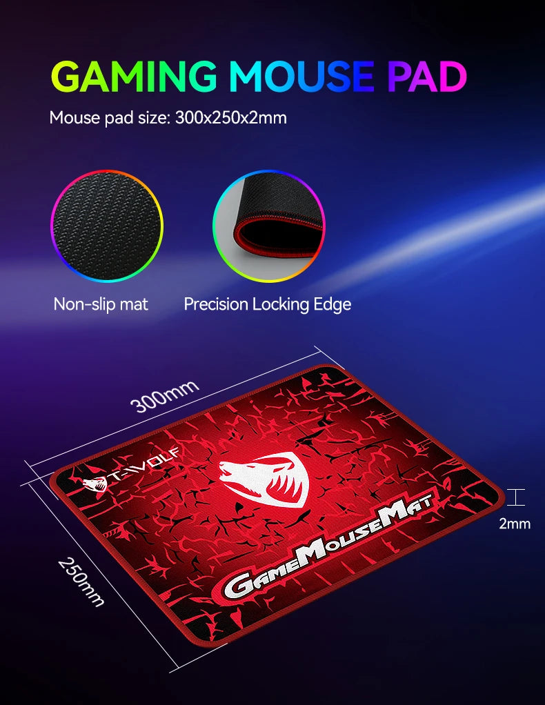 Five-piece Gaming Combo 104 Keys Keyboard 4-color Breathing Light Mouse 3.5mm Gaming Headset Gaming Speaker Anti-slip Mouse Pad