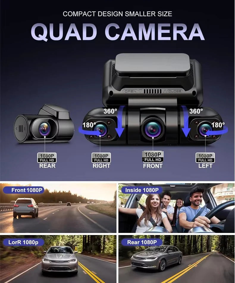 Dash Cam 4*1080P HD for Car DVR 4 Channal 360 Camera 24H Parking Monitor & GPS 5G WIFI Night Vision Auto Video Recorder 512G Max