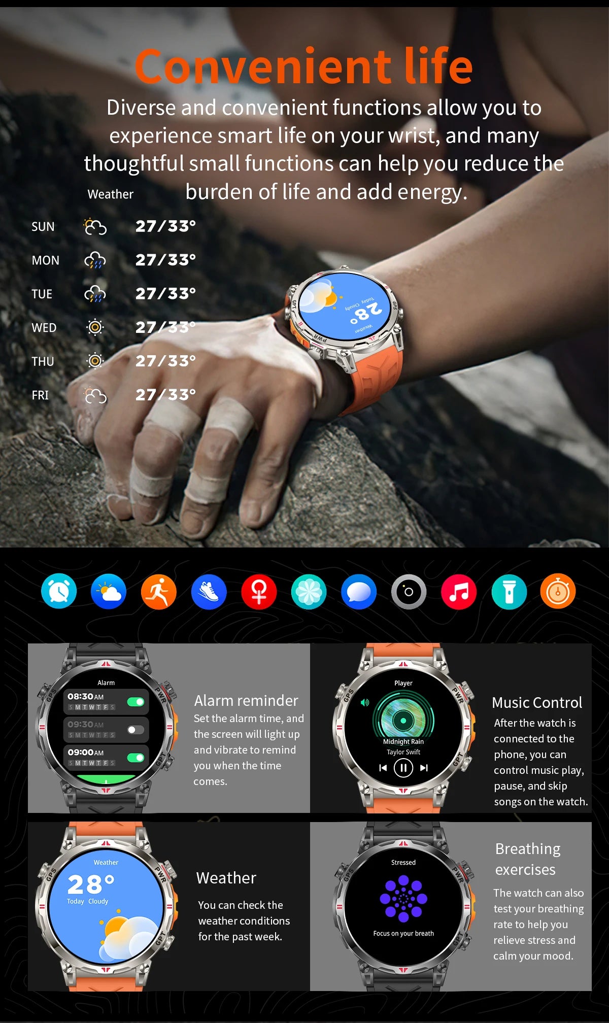 2025 Best seller Military AMOLED HD SmartWatch GPS Compass 10ATM Waterproof Tactics 170+Sport BT call SmartWatch 650Mah Battery
