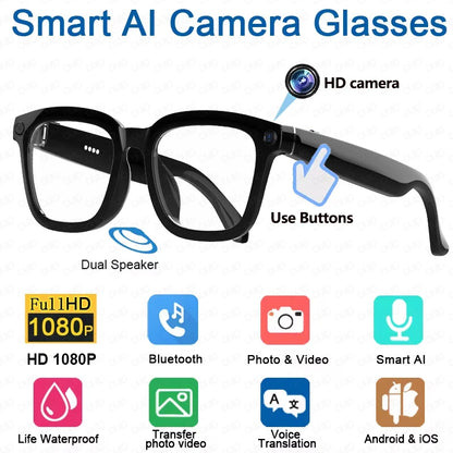 New Smart Glasses 500W HD Camera 1080P Video/Photo Record AI Translation Waterproof Bluetooth Call Smart Glasses Women Men