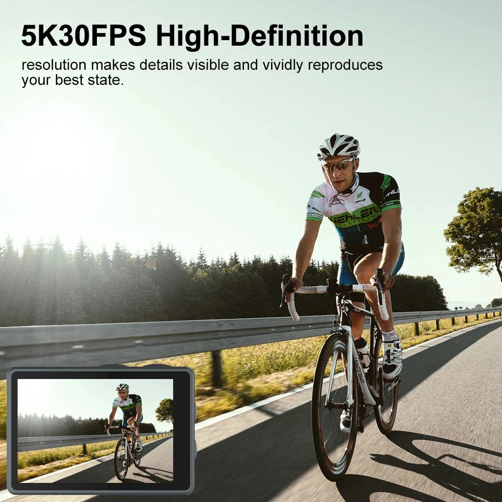 5K 4K60FPS Action Camera Dual IPS Touch LCD DVR EIS 170° 30M Waterproof 5X Zoom Sport Camera With Wireless Mic&Remote Control
