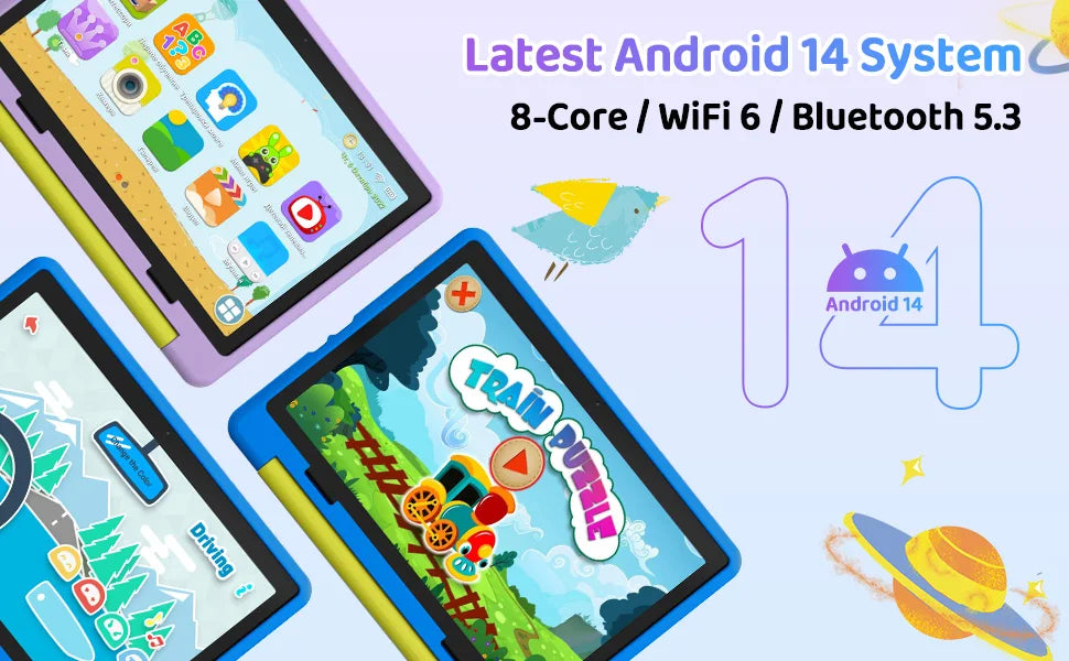 URAO 10 Inch Cartoon Pattern Kids Tablet Android Octa-Core 8GB RAM 64GB ROM Learning Education Games Tablets Children's Gifts