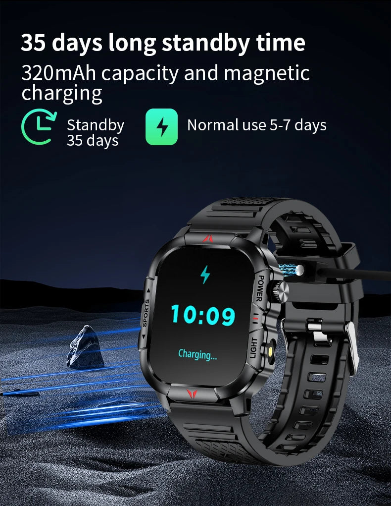 LIGE Smart Watch LED Flashlight Men Waterproof Watches 2.01-inch HD Screen Health Bracelet Military Outdoor Sport Smartwatch Man
