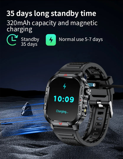 LIGE Smart Watch LED Flashlight Men Waterproof Watches 2.01-inch HD Screen Health Bracelet Military Outdoor Sport Smartwatch Man