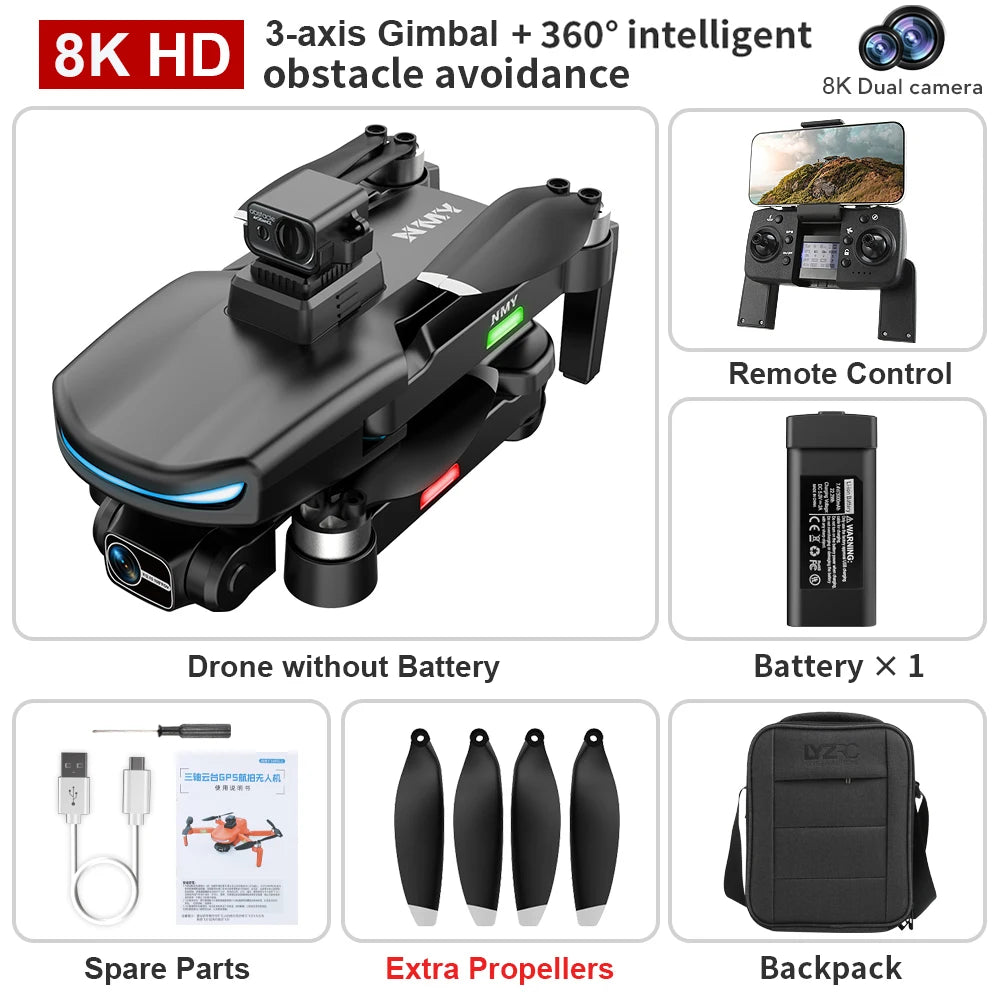 New N800 Pro2 GPS Drone Professional 8K HD Camera With Obstacle Avoidance 3-Axis Gimbal Brushless 5G WIFI FPV RC Dron Quadcopter