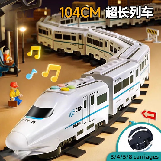 Kids DIY Simulation High Speed Railway Train Toy Car Electric Sound Light Model Train Educational Toys for Boys Girls Gift