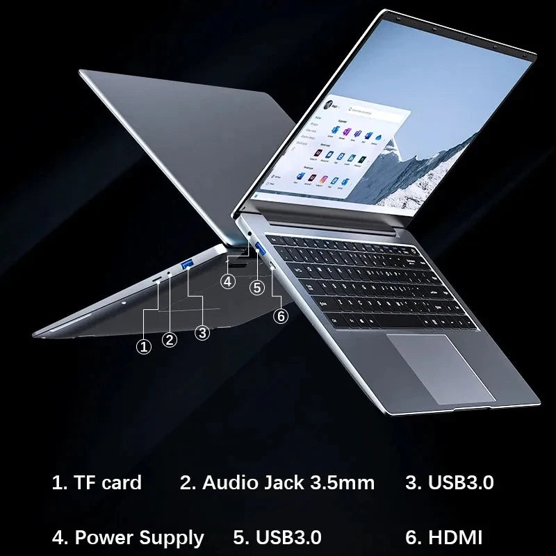 14.1" Slim Bezel Laptop Intel N3700 16GB RAM 1TB SSD Win11 Lightweight Office Entertainment Notebook
