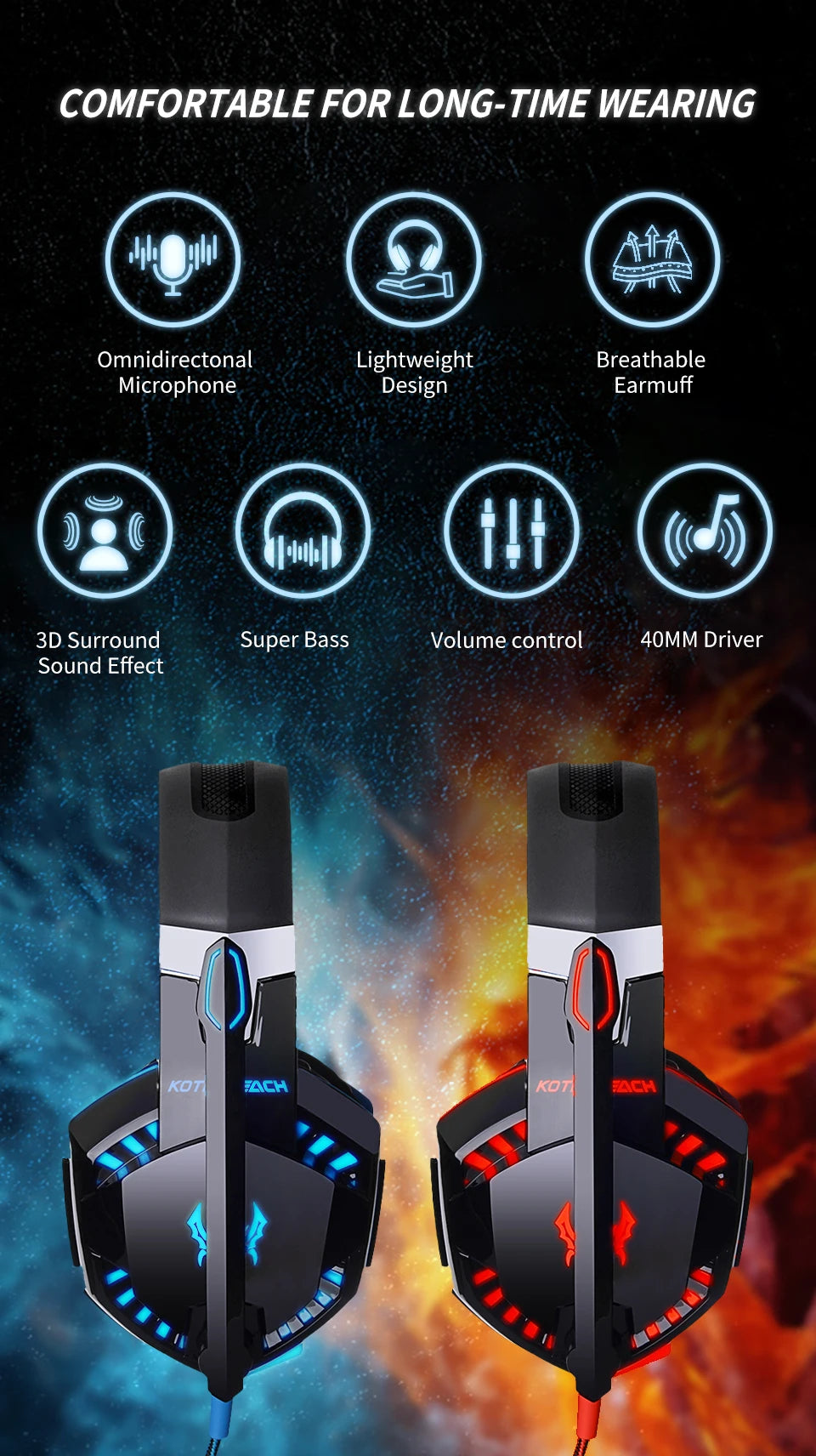 G2000 Gaming Headsets Big Headphones with Light Mic Stereo Earphones Deep Bass for PC Computer Gamer Laptop PS4 New X-BOX