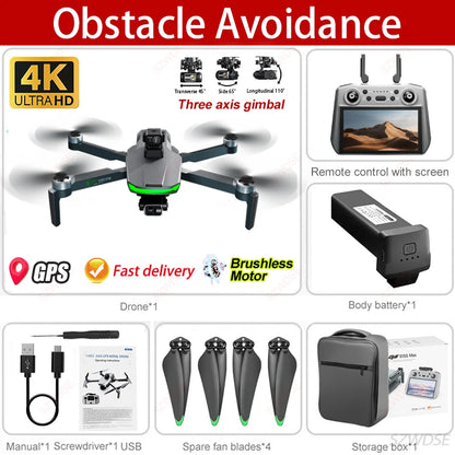 S155 MAX GPS Drone Professional 4K Camera 7.2-inch Touch Screen 3-Axis Gimbal EIS Relay Aircraft Obstacle Avoidance Dron Toy