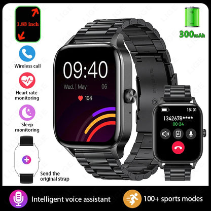 Fashion Smart Watch Men Women 1.85” HD Screen Custom Watch Face Health Monitor Women’s Watch Bluetooth Call Sports Smartwatches