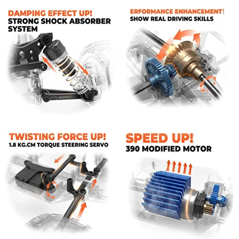 Top 16102 RC Cars 2.4G 390 Moter High Speed Racing With LED 4WD Drift Remote Control Off-Road 4x4 Truck Toys For Adults And Kids