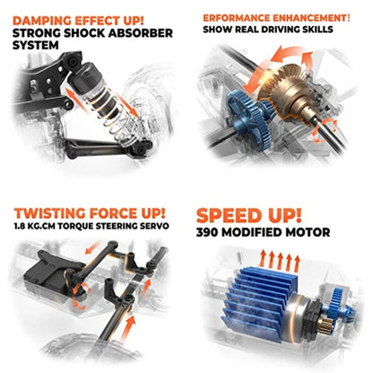 Top 16102 RC Cars 2.4G 390 Moter High Speed Racing With LED 4WD Drift Remote Control Off-Road 4x4 Truck Toys For Adults And Kids