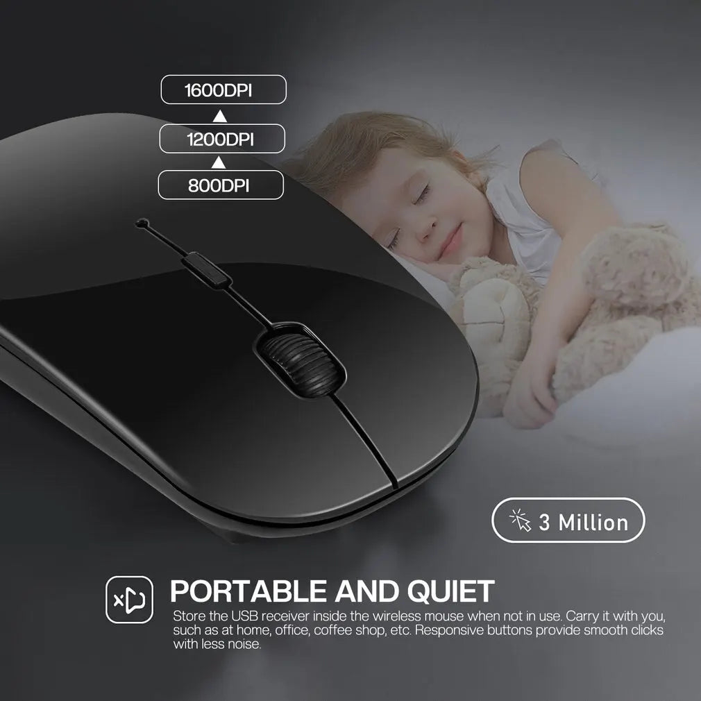 Wireless gaming mouse, quiet and magical, suitable for laptops and tablets, with battery powered and rechargeable versions
