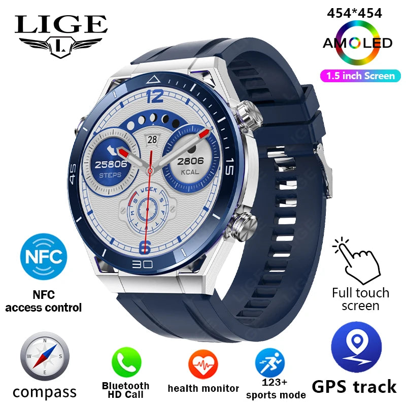 For IOS Android NFC Smart Watch Men GPS Tracker AMOLED 454*454 HD Screen Heart Rate ECG+PPG Bluetooth Call Smartwatches 2024 New