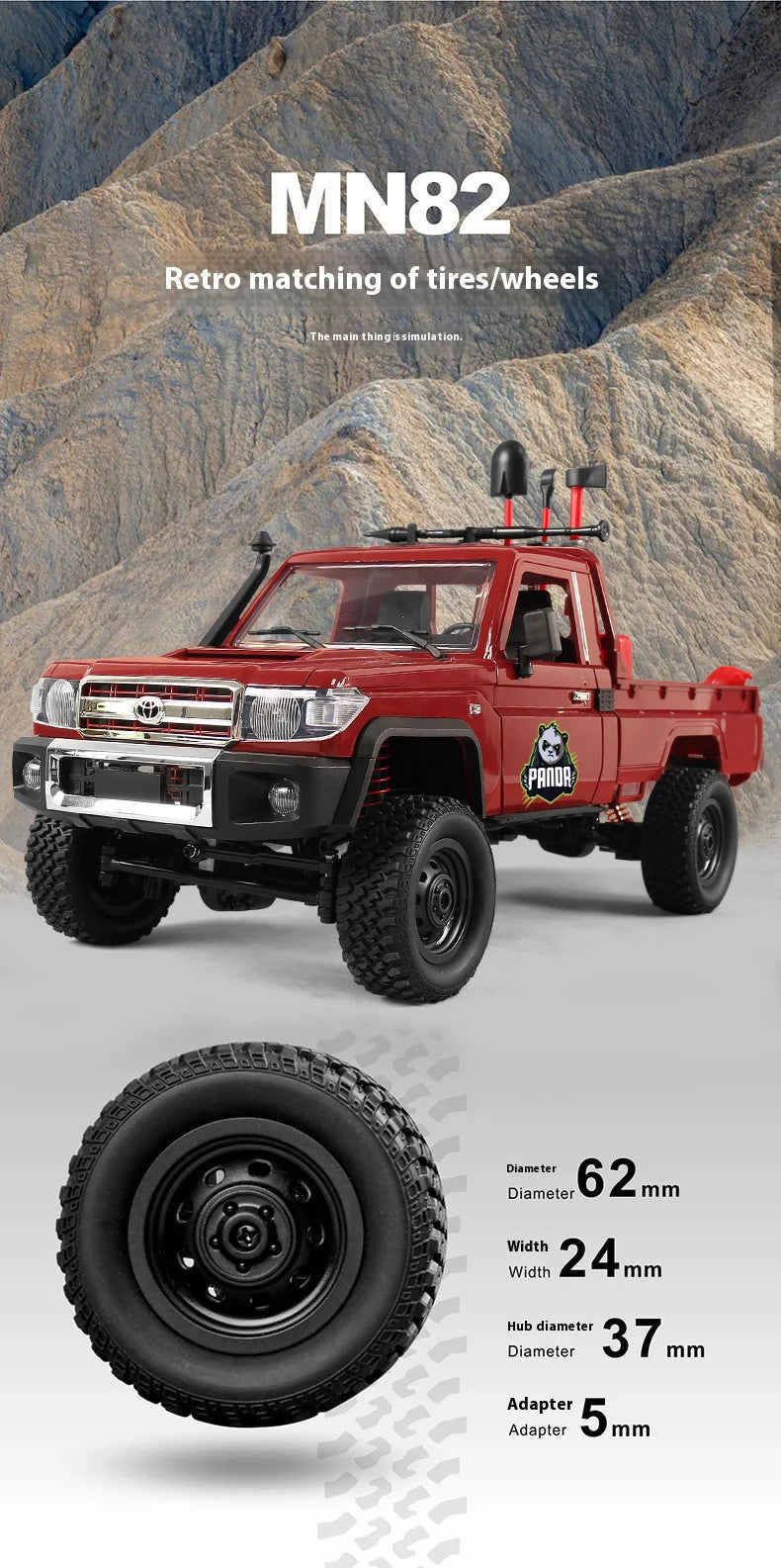 Panda Edition MN82 RC Cars 1/12 Full Scale 2.4G4WD 280 Motor Remote Control Off-Road Pickup Truck Model Car for Boys Adult Gifts