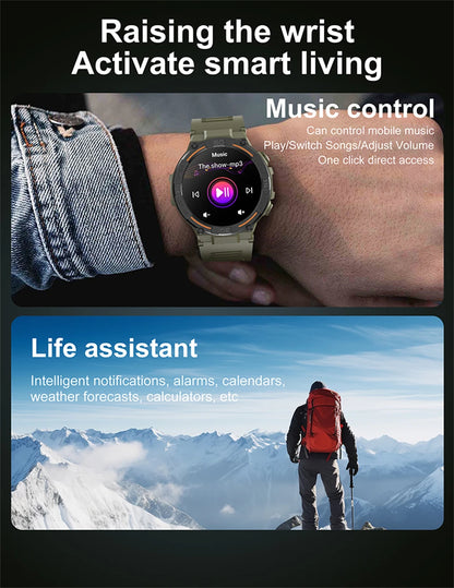 Outdoor Smart Watch with Flashlight Male Sports Fitness Waterproof Watch 24 Hours Heart Rate Monitor Bluetooth Call Smartwatch