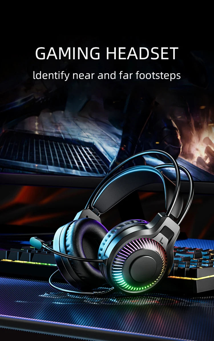 Goldpo G20 Gaming Headphones For PC/PS4/PS5 7.1 Surround RGB Gaming Headset Gamer USB Wired Headphones with Noise Cancelling Mic
