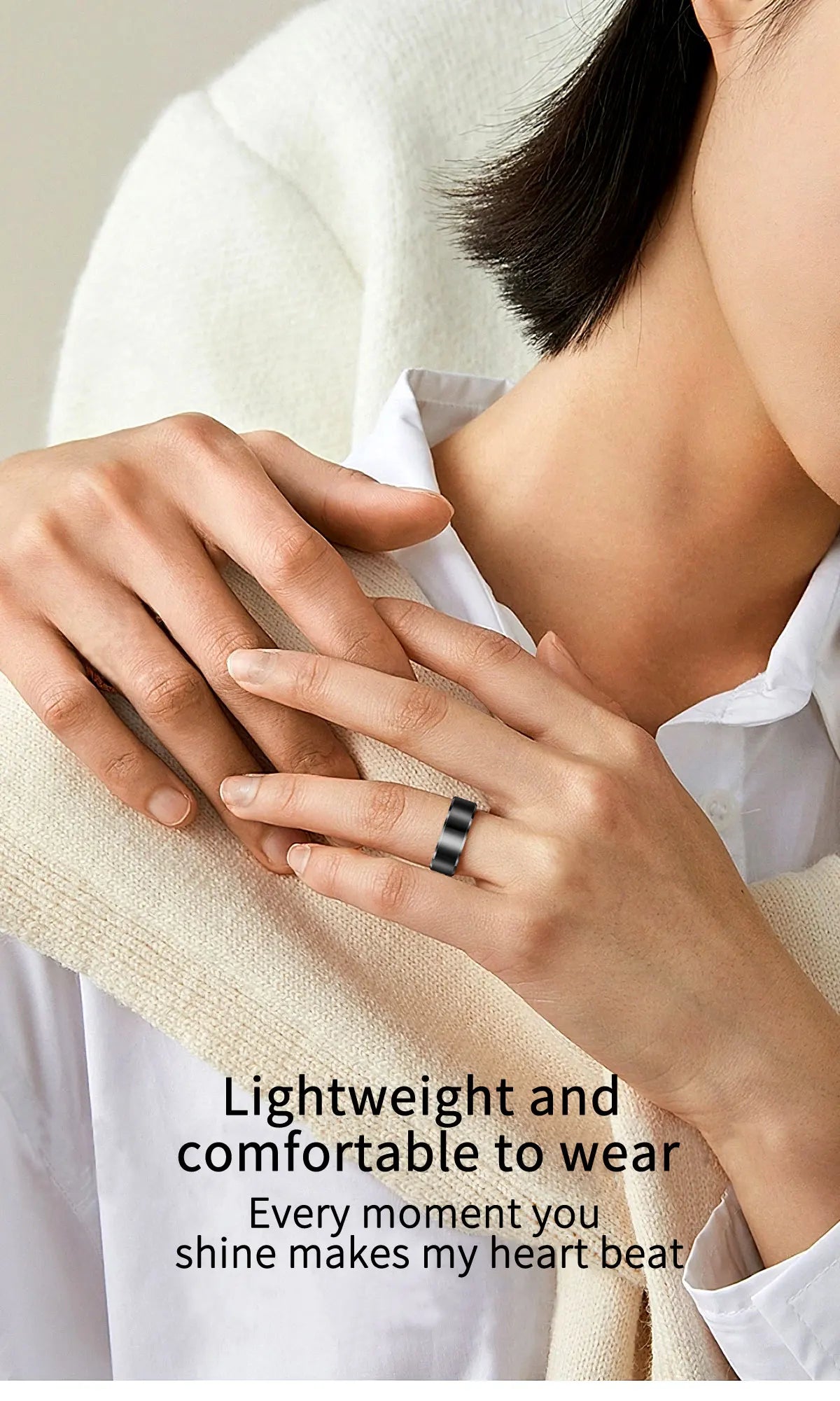 Couple Xiaomi Smart Ring, Bluetooth Sync,Sleep&Heart Rate Tracker, 5ATM Waterproof, Compatible iOS/Android, Men&Women Smart Ring