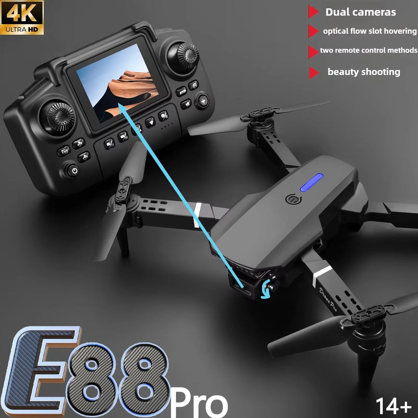 New E88Pro Screen Controlled Drone Remote Control with Display Quadcopter Optical Flow Dual Camera Aerial Photography Aircraft