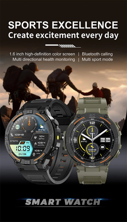 Outdoor Smart Watch with Flashlight Male Sports Fitness Waterproof Watch 24 Hours Heart Rate Monitor Bluetooth Call Smartwatch