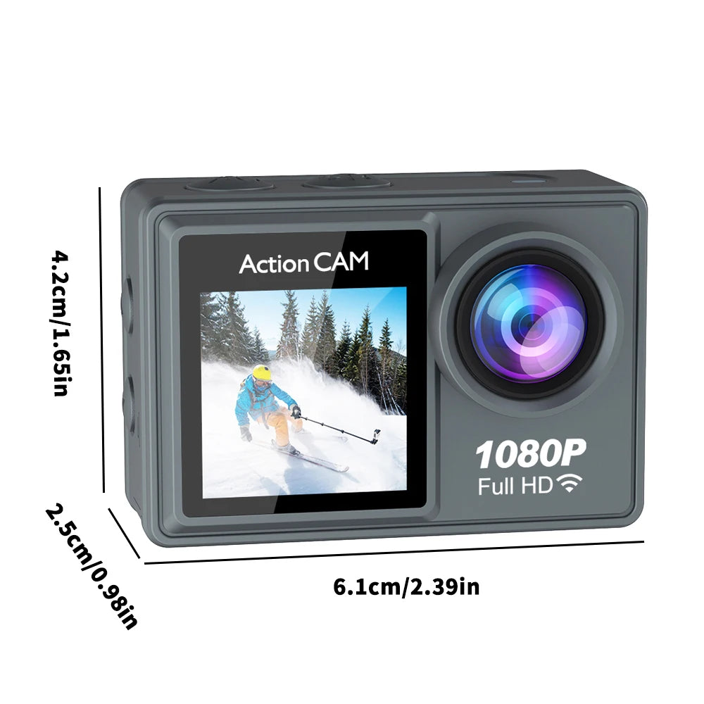 Action Camera Full HD 1080P 12MP Waterproof 30M Underwater Dual Screen With WiFi Wide Angle Sport Camera With Motion Detection